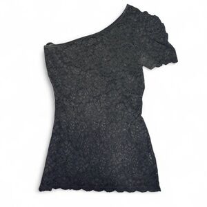 Bebe black lace one shoulder top